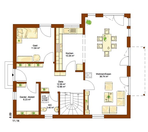 Fertighaus CLOU 159 von RENSCH-HAUS Schlüsselfertig ab 287900€, Satteldach-Klassiker Grundriss 1