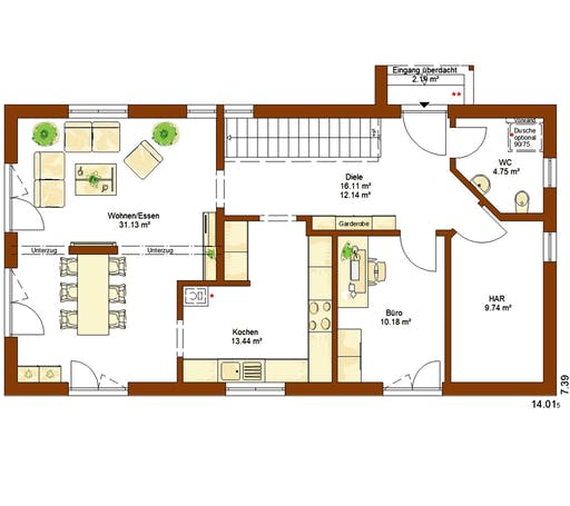 Fertighaus CLOU 166 von RENSCH-HAUS Schlüsselfertig ab 367833€, Satteldach-Klassiker Grundriss 1