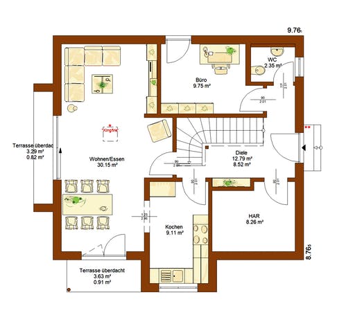 Fertighaus Life 134 von RENSCH-HAUS Schlüsselfertig ab 275900€, Satteldach-Klassiker Grundriss 1