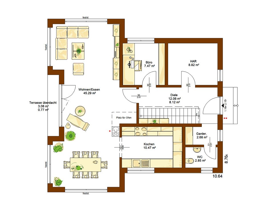 Fertighaus Life 148 von RENSCH-HAUS Schlüsselfertig ab 418221€, Satteldach-Klassiker Grundriss 1