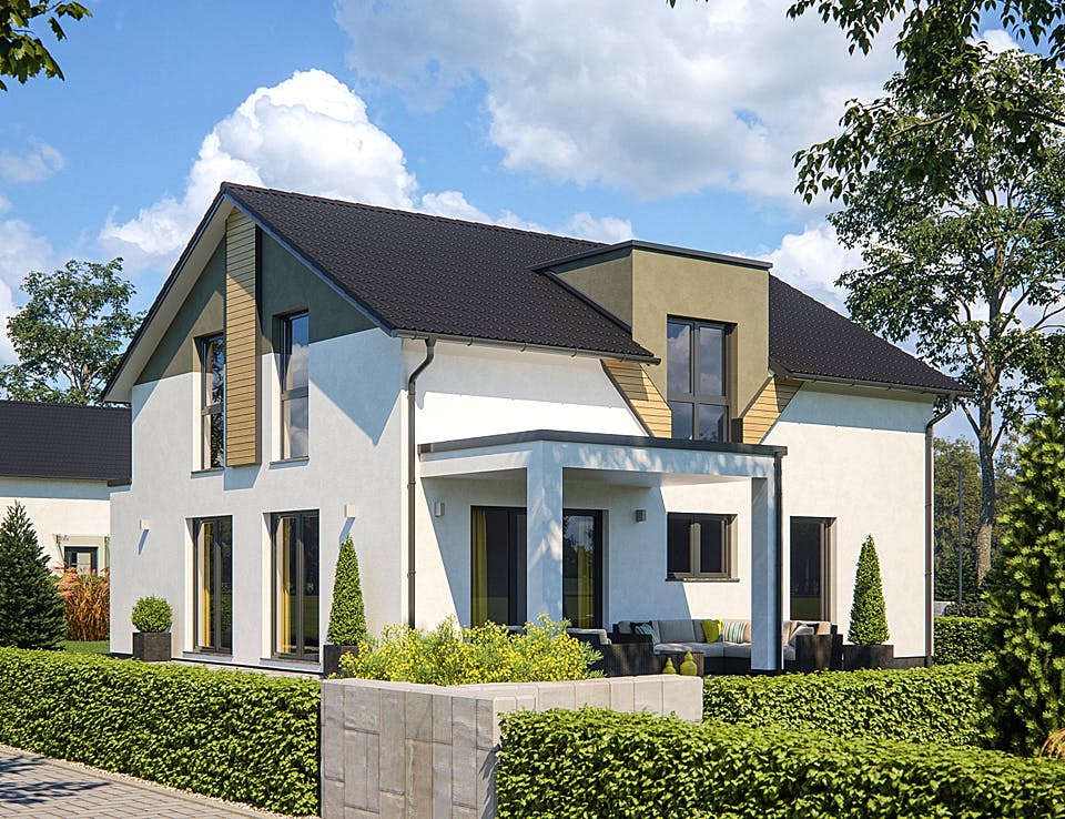 Fertighaus Life 156 von RENSCH-HAUS Schlüsselfertig ab 412925€, Satteldach-Klassiker Außenansicht 2