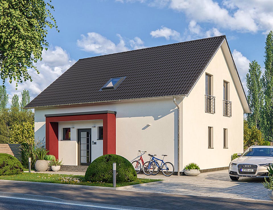 Fertighaus Life 157 von RENSCH-HAUS Schlüsselfertig ab 402850€, Satteldach-Klassiker Außenansicht 2