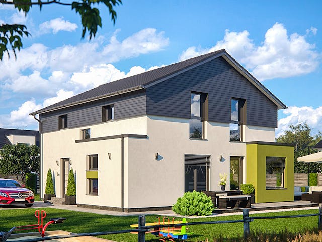 Fertighaus Life 159 von RENSCH-HAUS Schlüsselfertig ab 407905€, Satteldach-Klassiker Außenansicht 1
