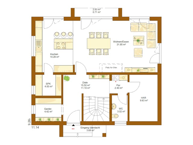 Fertighaus Life 165 von RENSCH-HAUS Schlüsselfertig ab 439842€, Satteldach-Klassiker Grundriss 1