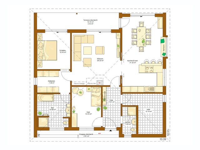 Fertighaus Bungalow Rhodos von RENSCH-HAUS, Bungalow Grundriss 1 Fertighaus Bungalow Rhodos von RENSCH-HAUS, Bungalow Grundriss 1