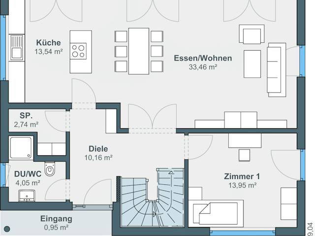 Fertighaus Ausstellungshaus Rheinau-Linx generation5.5 200 von WeberHaus Schlüsselfertig ab 401000€, Pultdachhaus Grundriss 1
