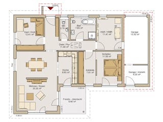 Fertighaus Bungalow 22-117 von Rheno Systembau Schlüsselfertig ab 328721€, Bungalow Grundriss 1