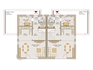 Fertighaus Doppelhaushälfte 38-119-125 von Rheno Systembau Schlüsselfertig ab 371740€, Satteldach-Klassiker Grundriss 1