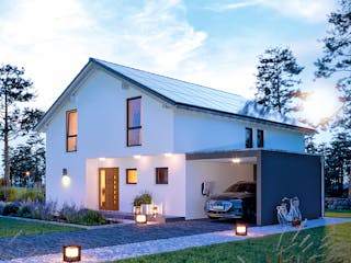 Fertighaus EFH 30-168-160 von Rheno Systembau Schlüsselfertig ab 363200€, Satteldach-Klassiker Außenansicht 1