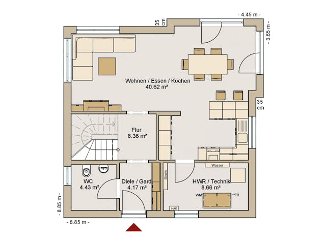 Fertighaus EFH 38-128-125 von Rheno-HausBau Schlüsselfertig ab 369337€, Satteldach-Klassiker Grundriss 1