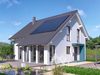 Fertighaus EFH 38-138-125 von Rheno Systembau Schlüsselfertig ab 365468€, Satteldach-Klassiker Außenansicht 1