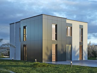 Massivhaus Komfort Haus - Bauhaus mit Erweiterung EG & OG von RKR Systembau, Cubushaus Außenansicht 2