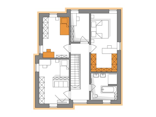 Massivhaus Komfort Haus - Bauhaus mit Erweiterung EG & OG von RKR Systembau, Cubushaus Grundriss 2