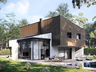 Massivhaus Premium Haus von RKR Systembau, Pultdachhaus Außenansicht 1