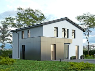 Massivhaus Komfort Haus - Satteldach mit Erweiterung EG von RKR Systembau, Satteldach-Klassiker Außenansicht 2
