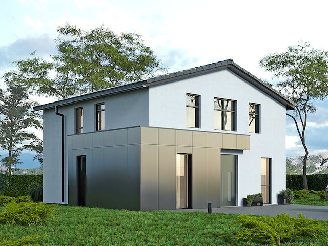 Massivhaus Komfort Haus - Satteldach mit Erweiterung EG von RKR Systembau, Satteldach-Klassiker Außenansicht 2