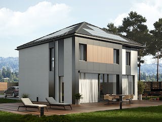 Massivhaus Komfort Haus - Stadtvilla mit Erweiterung EG & OG von RKR Systembau, Stadtvilla Außenansicht 1