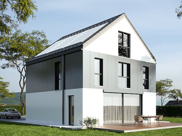 Massivhaus Komfort Haus - Studio von RKR Systembau, Satteldach-Klassiker Außenansicht 1