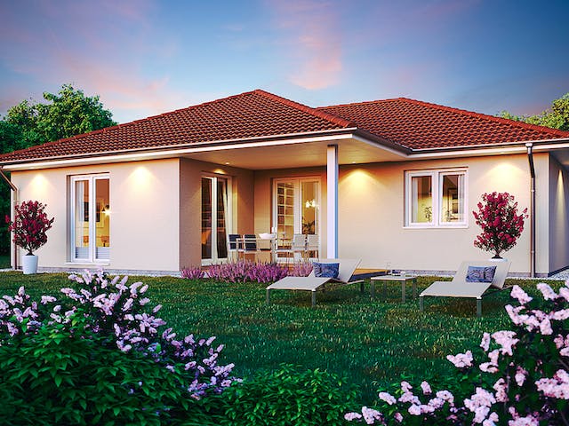 Massivhaus Vivaldi 140 von Rostow Massivhaus Schlüsselfertig ab 249350€, Bungalow Außenansicht 3
