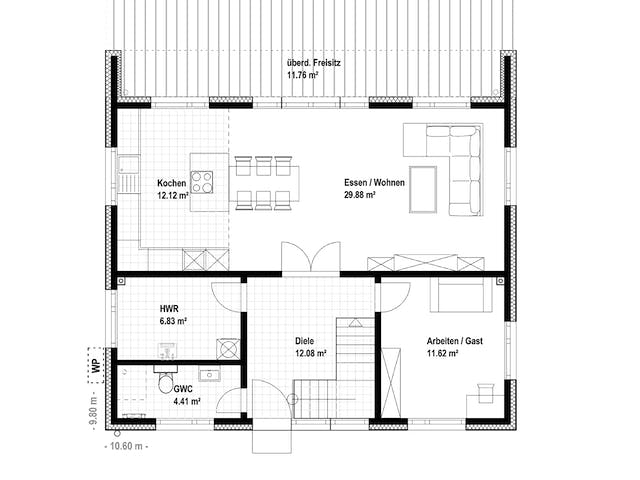 Massivhaus Weimar 150 von Rostow Massivhaus Schlüsselfertig ab 302450€, Pultdachhaus Grundriss 1