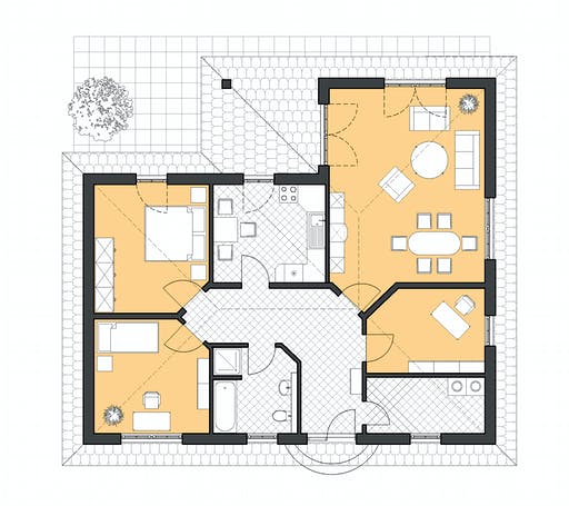 Massivhaus Winkelbungalow Ahlbeck von ROTH-MASSIVHAUS Schlüsselfertig ab 297200€, Bungalow Grundriss 1