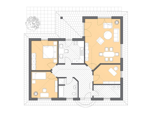 Massivhaus Winkelbungalow Ahlbeck von ROTH-MASSIVHAUS Schlüsselfertig ab 297200€, Bungalow Grundriss 1 Massivhaus Winkelbungalow Ahlbeck von ROTH-MASSIVHAUS Schlüsselfertig ab 297200€, Bungalow Grundriss 1