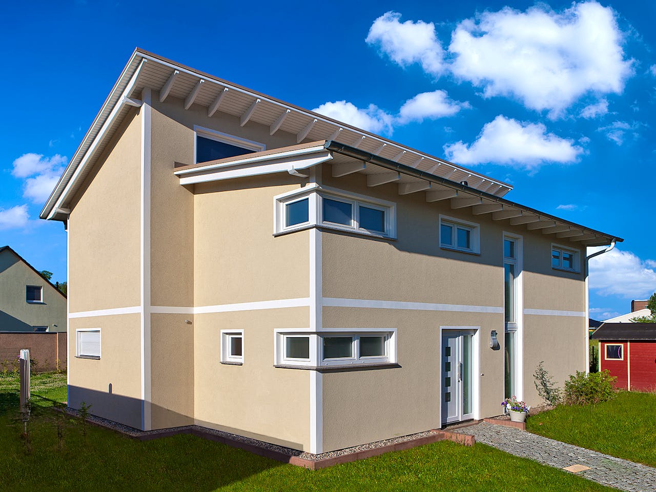 Massivhaus Pultus von ROTH-MASSIVHAUS Schlüsselfertig ab 325800€, Pultdachhaus Außenansicht 1