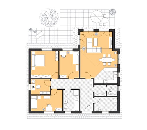 Massivhaus Bungalow Usedom von ROTH-MASSIVHAUS Schlüsselfertig ab 341000€, Bungalow Grundriss 1