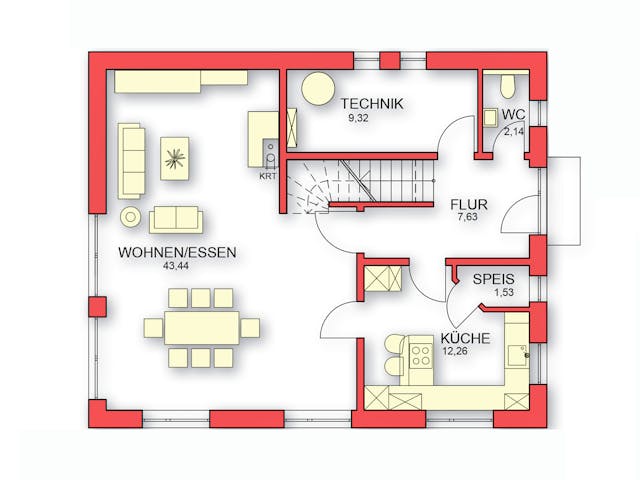 Massivhaus Modern von Rothdach, Satteldach-Klassiker Grundriss 1