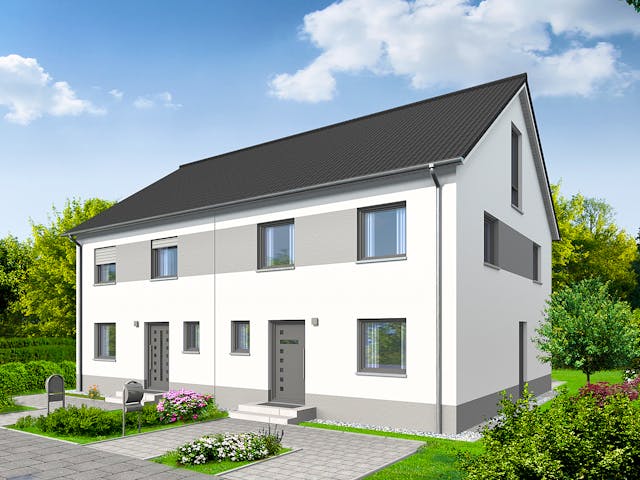Massivhaus Quadriga II mit DG von R+S Immobilien Schlüsselfertig ab 389000€, Satteldach-Klassiker Außenansicht 1 Massivhaus Quadriga II mit DG von R+S Immobilien Schlüsselfertig ab 389000€, Satteldach-Klassiker Außenansicht 1