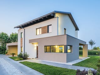 Blockhaus Padova von Rubner Haus Schlüsselfertig ab 416000€, Satteldach-Klassiker Außenansicht 1