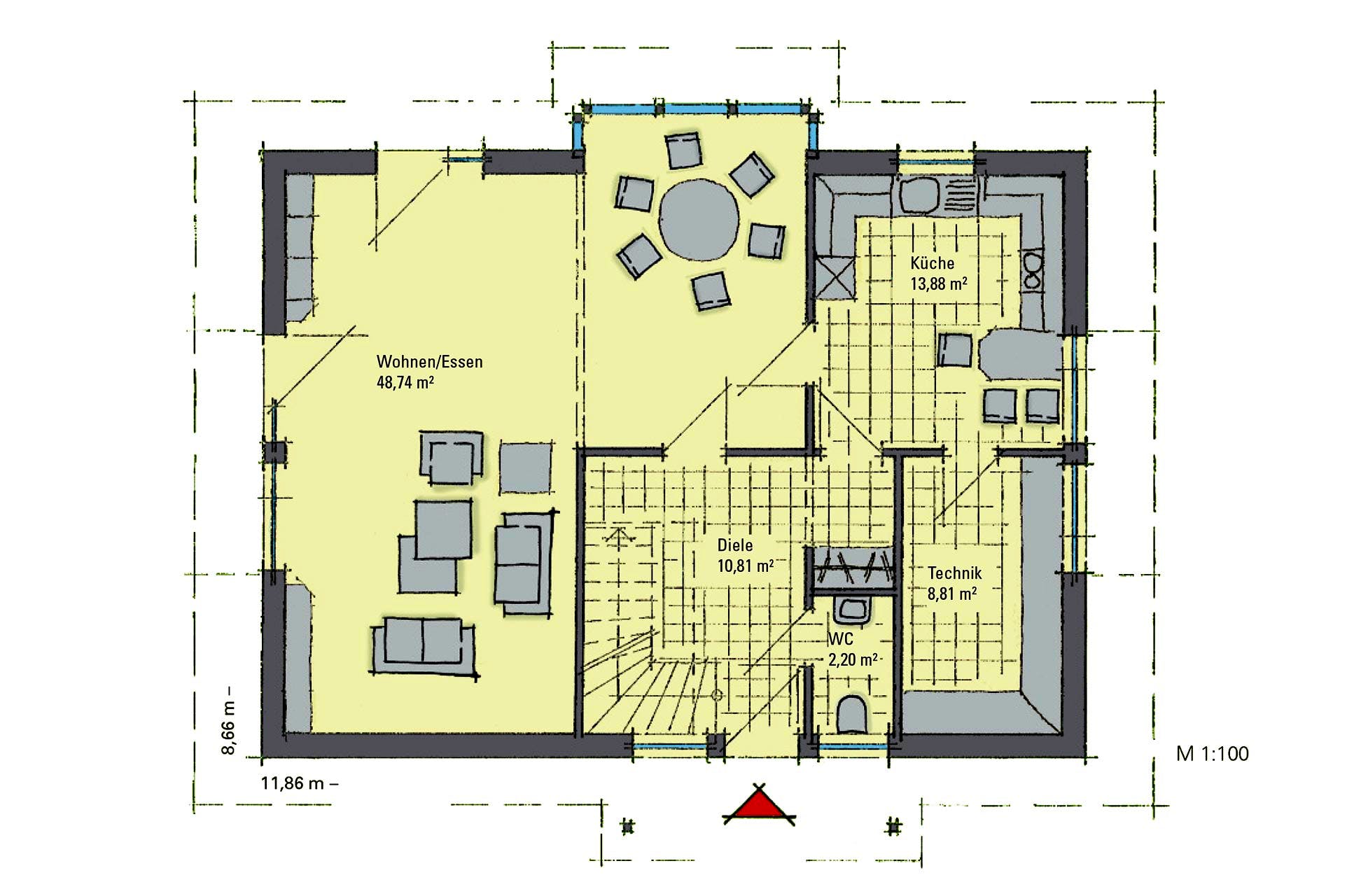 Fertighaus Sabrina - MH Bad Vilbel von GUSSEK HAUS Schlüsselfertig ab 590000€, Satteldach-Klassiker Grundriss 1