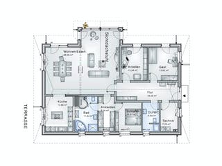 Fertighaus Sarah von Ludwig Andrä Holzbau Schlüsselfertig ab 303538€, Bungalow Grundriss 1