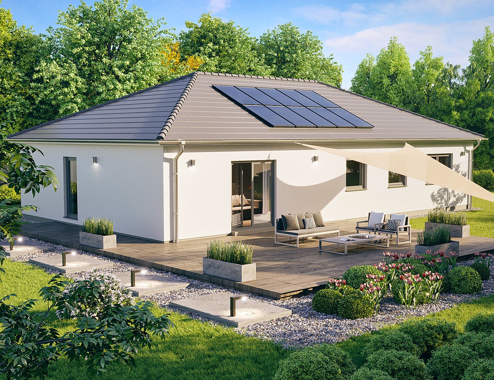 Fertighaus SH 128 B von ScanHaus Marlow, Satteldach-Klassiker Außenansicht 1