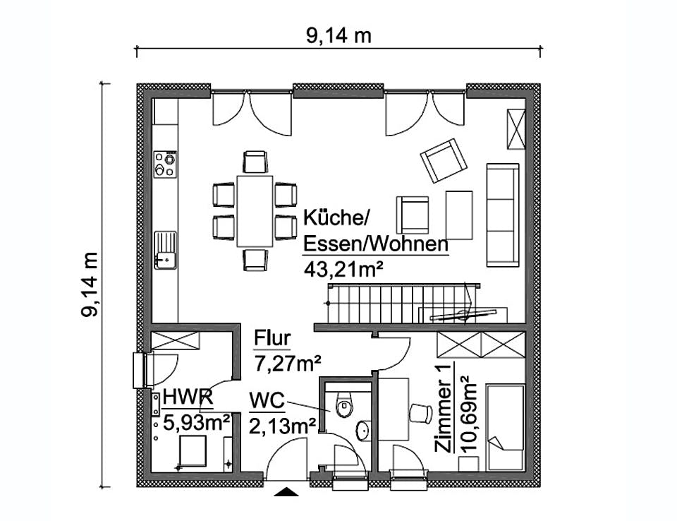 Fertighaus SH 135 S von ScanHaus Marlow, Stadtvilla Grundriss 1