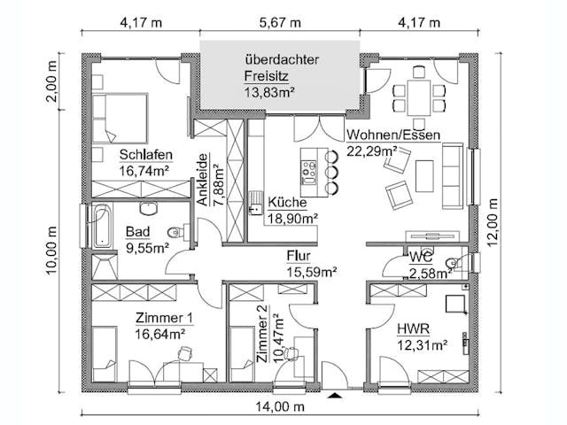 Fertighaus SH 146 B von ScanHaus Marlow, Bungalow Grundriss 1 Fertighaus SH 146 B von ScanHaus Marlow, Bungalow Grundriss 1