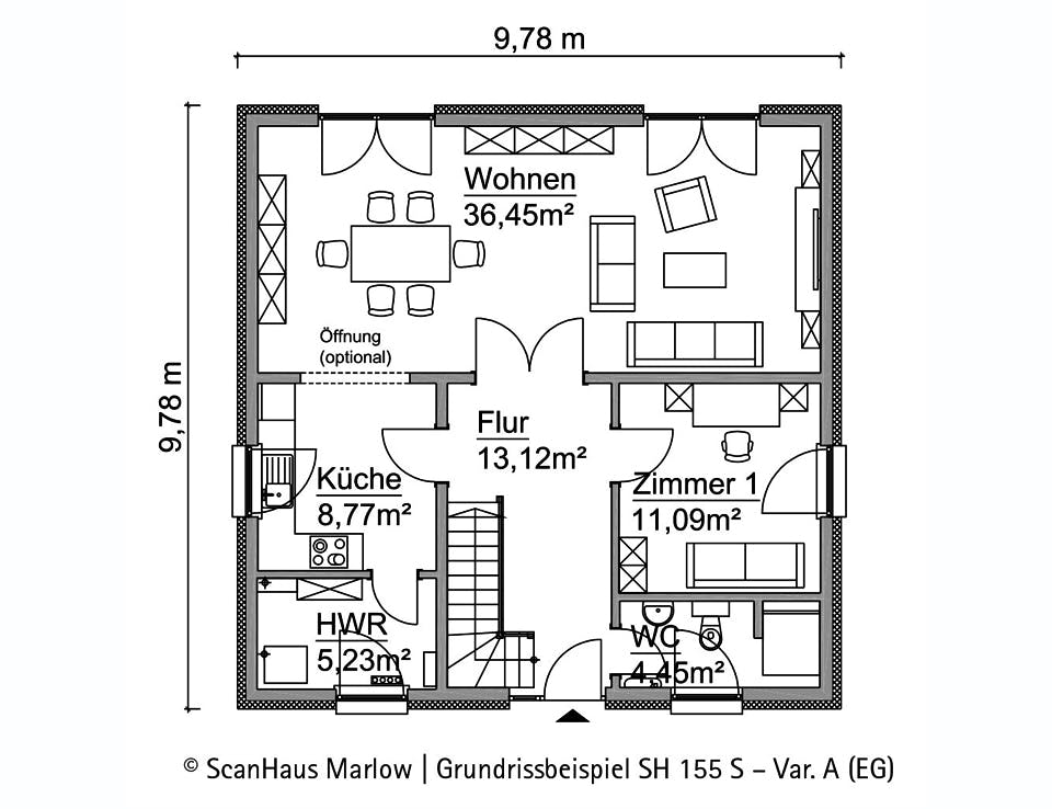 Fertighaus SH 155 S - VAR. A von ScanHaus Marlow, Stadtvilla Grundriss 2