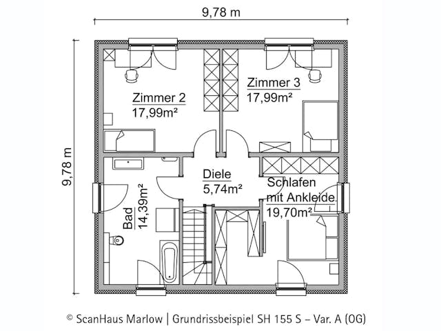 Fertighaus SH 155 S - VAR. A von ScanHaus Marlow, Stadtvilla Grundriss 1 Fertighaus SH 155 S - VAR. A von ScanHaus Marlow, Stadtvilla Grundriss 1