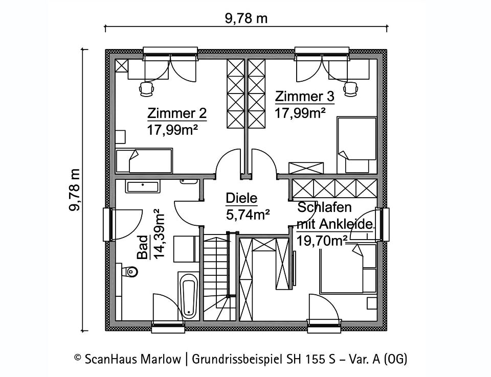 Fertighaus SH 155 S - VAR. A von ScanHaus Marlow, Stadtvilla Grundriss 1