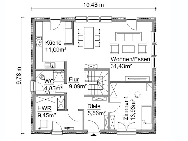 Fertighaus SH 158 - VAR. A von ScanHaus Marlow, Satteldach-Klassiker Grundriss 1