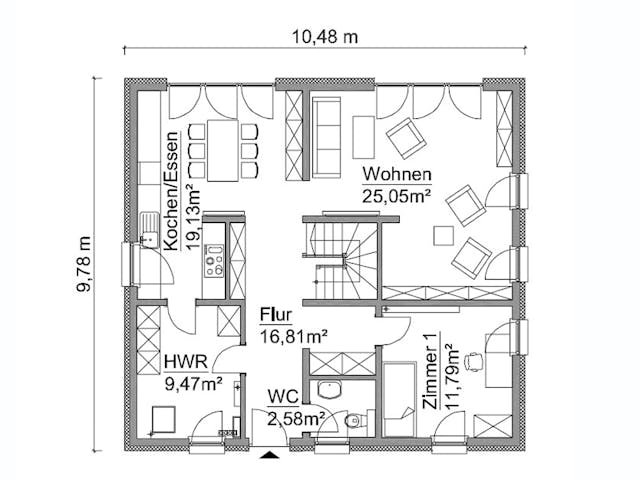 Fertighaus SH 165 Drempel von ScanHaus Marlow, Stadtvilla Grundriss 1