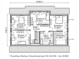 Fertighaus SH 232 EW Var. B von ScanHaus Marlow, Satteldach-Klassiker Grundriss 2