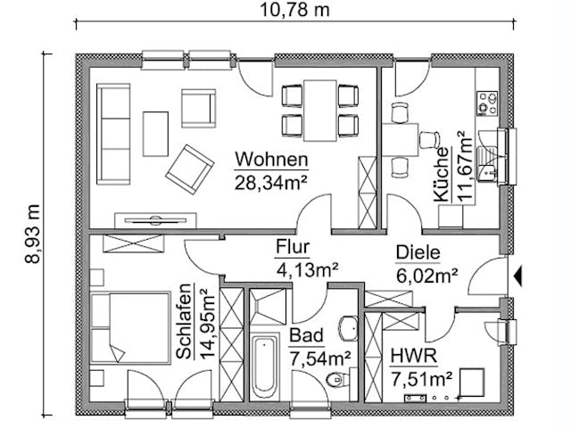 Fertighaus SH 83 B - VAR. A von ScanHaus Marlow, Bungalow Grundriss 1