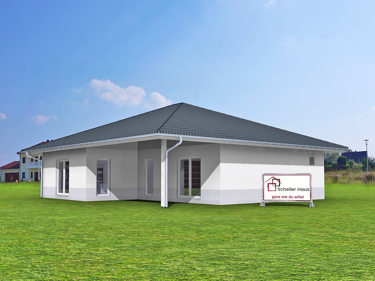 Fertighaus Aktionshaus Bungalow von Scheller-Haus Schlüsselfertig ab 313295€, Bungalow Außenansicht 1