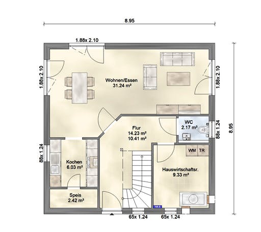 Fertighaus Aktionshaus Familie 126 von Scheller-Haus Schlüsselfertig ab 322561€, Satteldach-Klassiker Grundriss 1