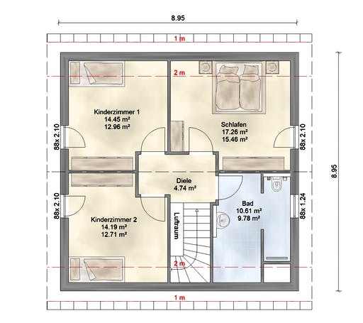 Fertighaus Aktionshaus Familie 126 von Scheller-Haus Schlüsselfertig ab 322561€, Satteldach-Klassiker Grundriss 2