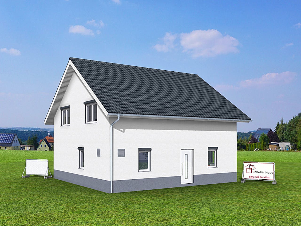 Fertighaus Aktionshaus Familie 155 von Scheller-Haus Schlüsselfertig ab 356685€, Satteldach-Klassiker Außenansicht 1