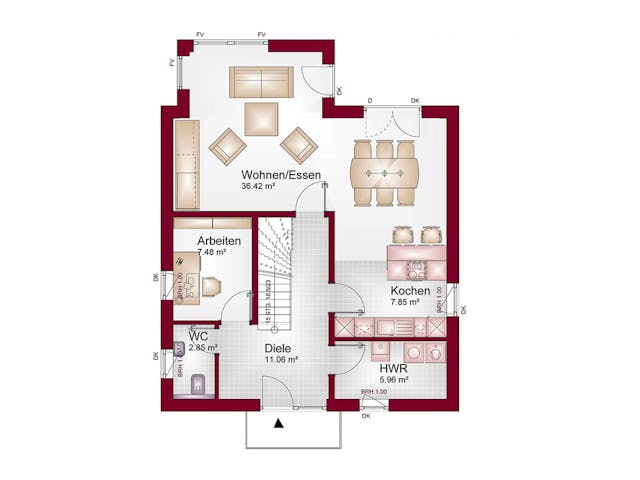 Massivhaus Flachdachhaus Cube-Line 57 von Schneider Massivhaus, Cubushaus Grundriss 1