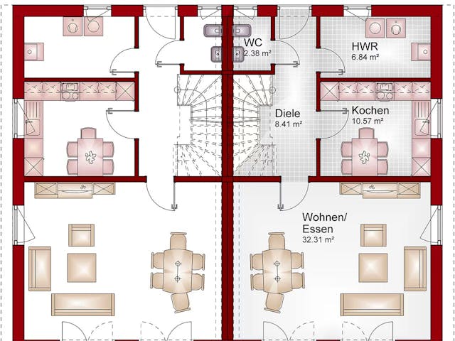 Massivhaus Doppelhaus DUO-Line 2 von Schneider Massivhaus, Satteldach-Klassiker Grundriss 1