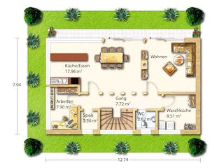 Fertighaus Schubert von Holzhaus Roßkopf Schlüsselfertig ab 284500€, Satteldach-Klassiker Grundriss 1